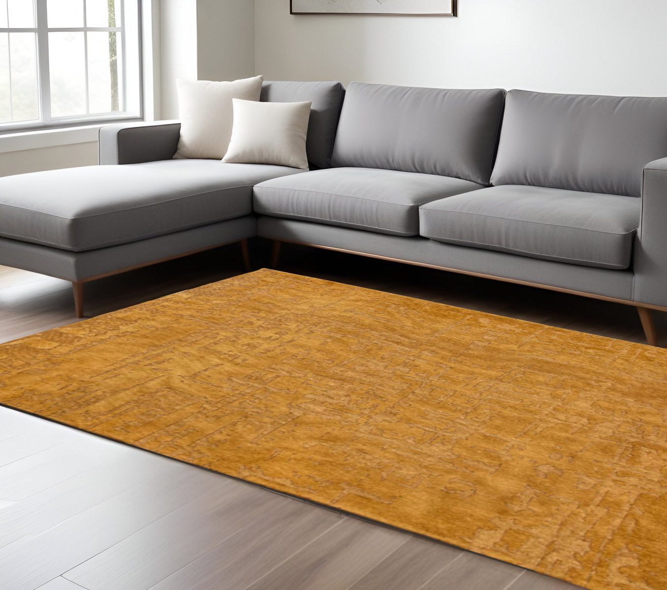 Yellow Abstract Non-Skid PET Area Rug, 8′ × 11′