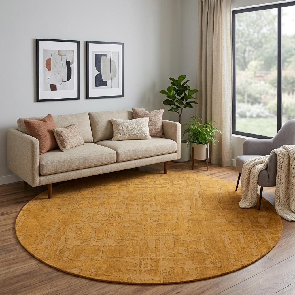 Yellow Abstract Non-Skid PET Area Rug, 8′ Round
