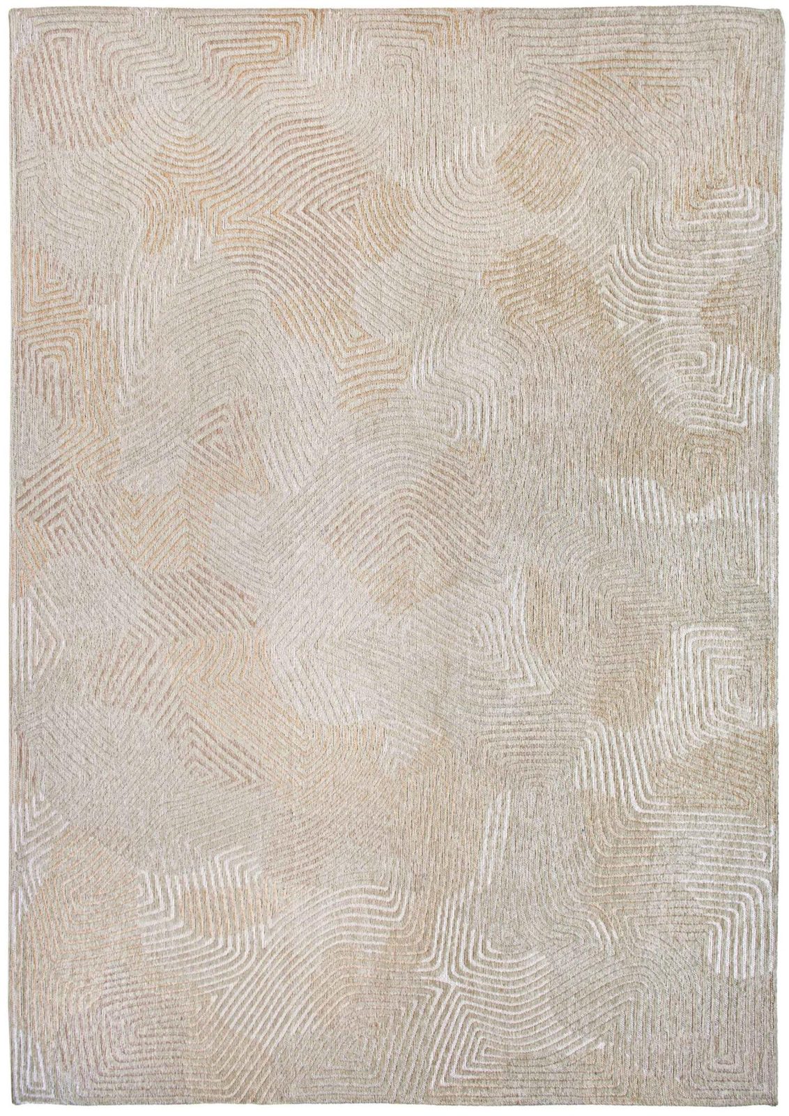 Beige and White Abstract Non-Skid PET Area Rug