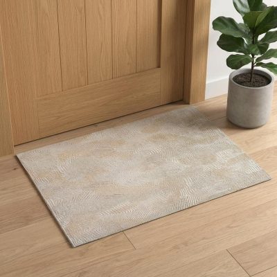 Beige and White Abstract Non-Skid PET Area Rug