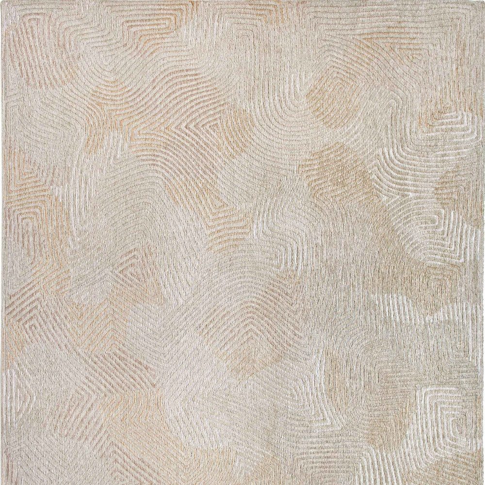 Beige and White Abstract Non-Skid PET Area Rug