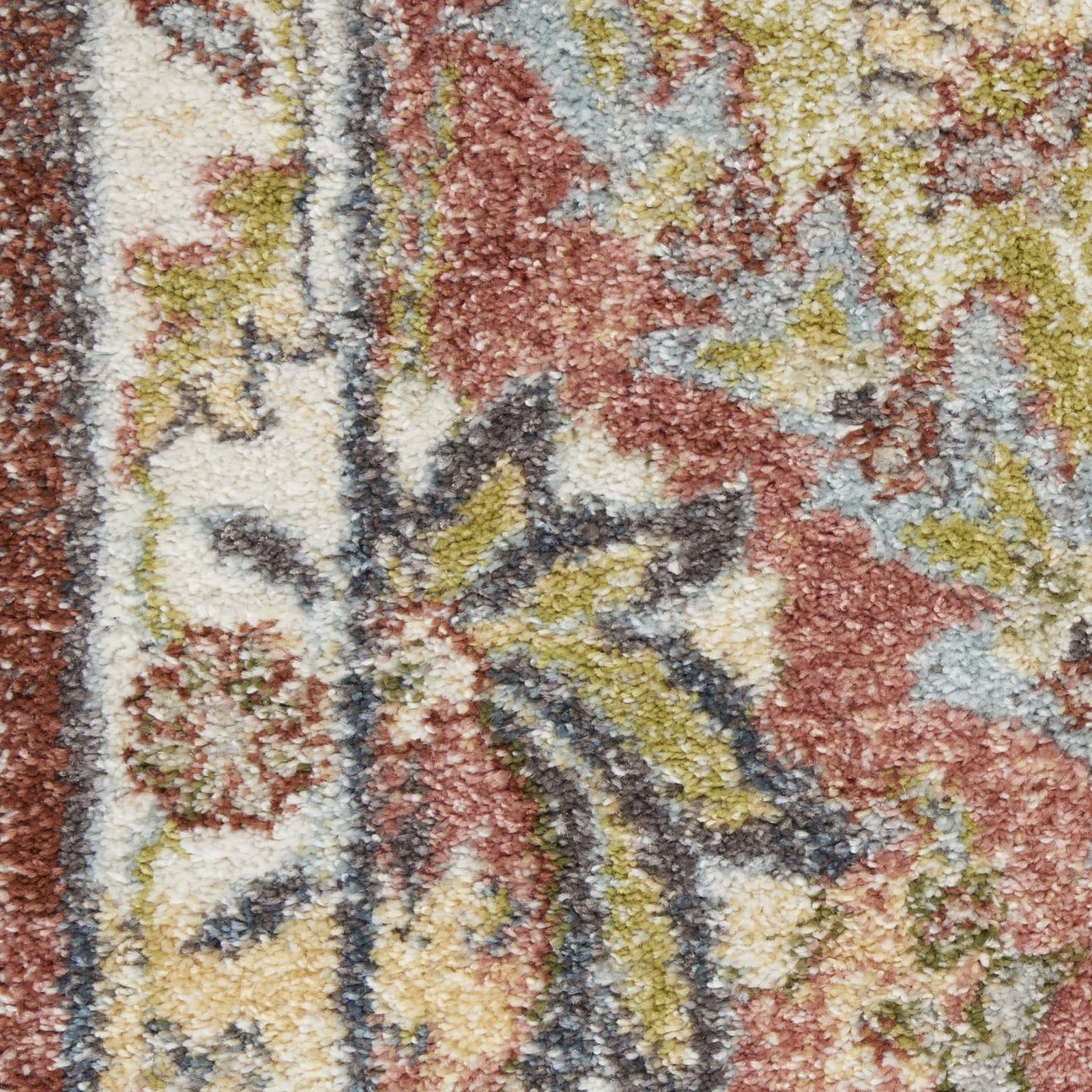 Green and Ivory Floral Distressed Polypropylene Area Rug