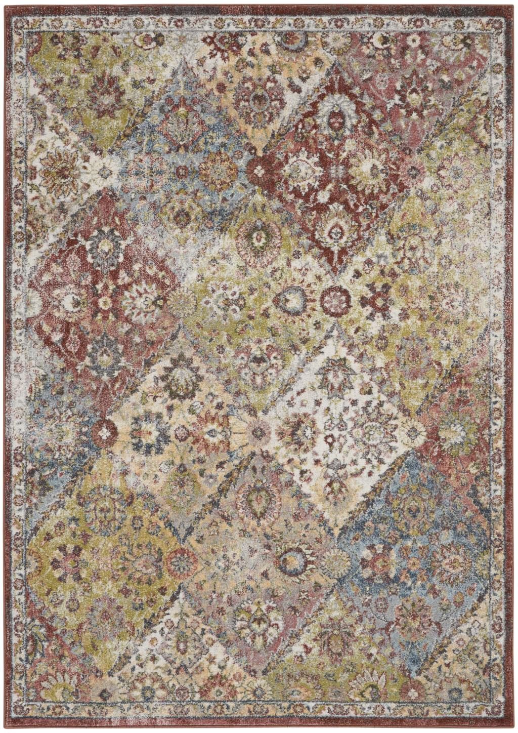Green and Ivory Floral Distressed Polypropylene Area Rug