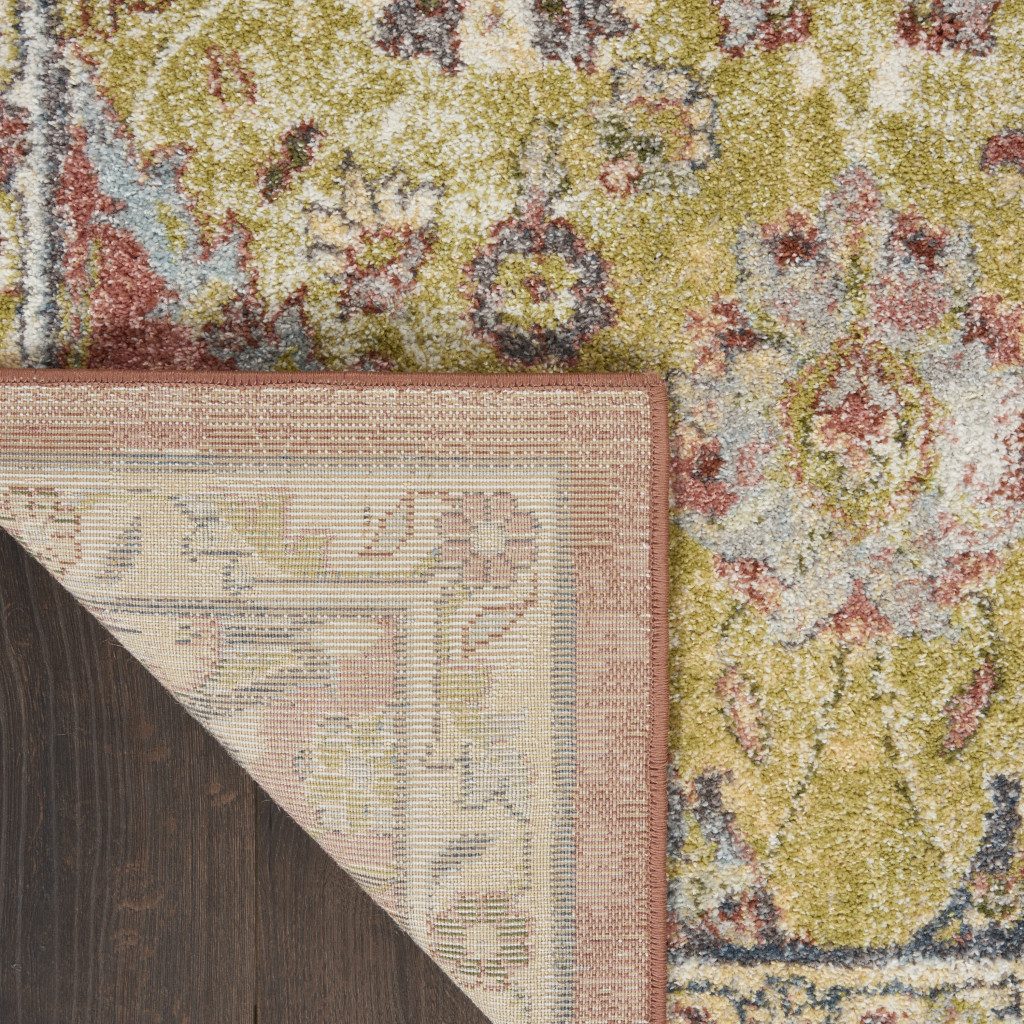 Green and Ivory Floral Distressed Polypropylene Area Rug