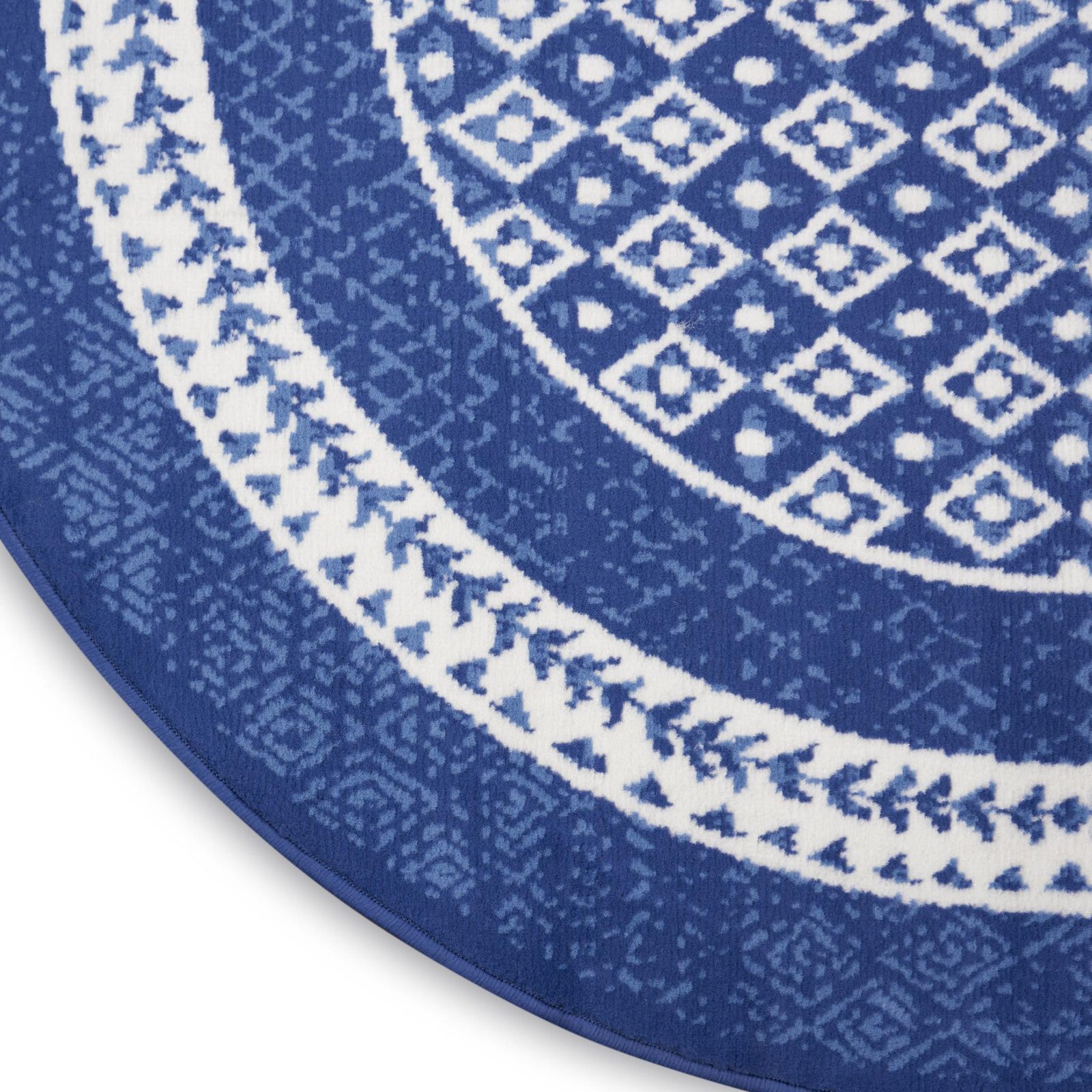 Ivory and Navy Blue Geometric Distressed Polypropylene Area Rug