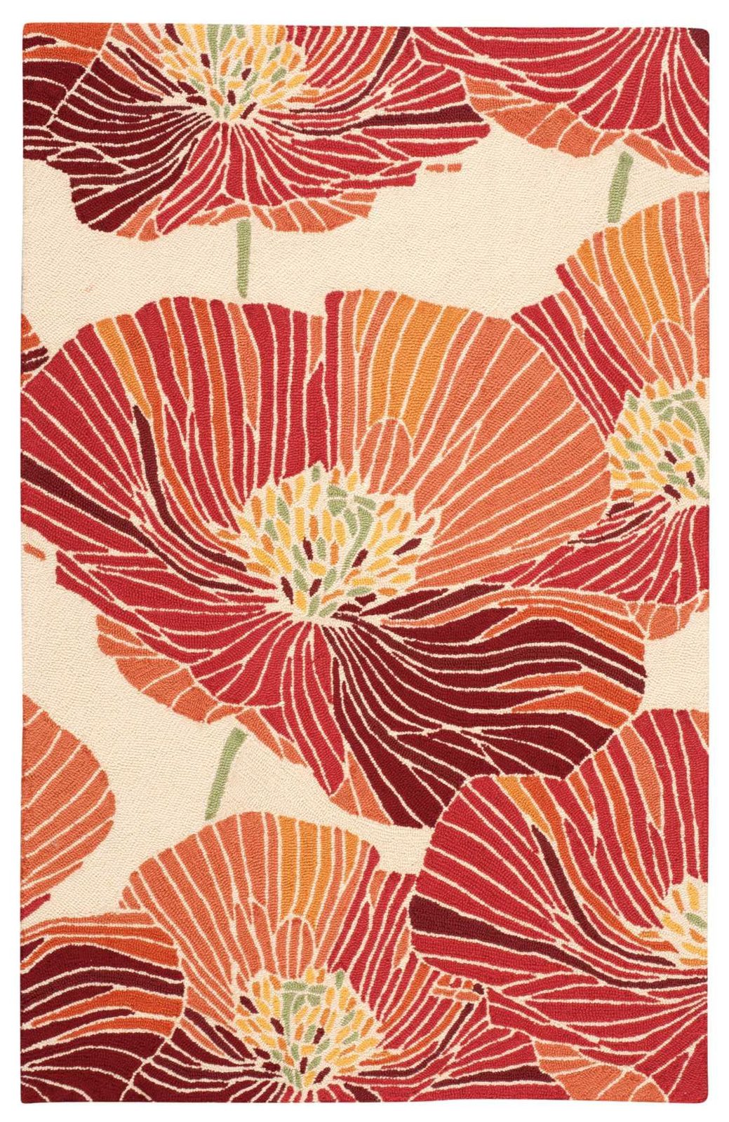Ivory and Sunset Floral Hand Hooked Polyester Rectangle Area Rug