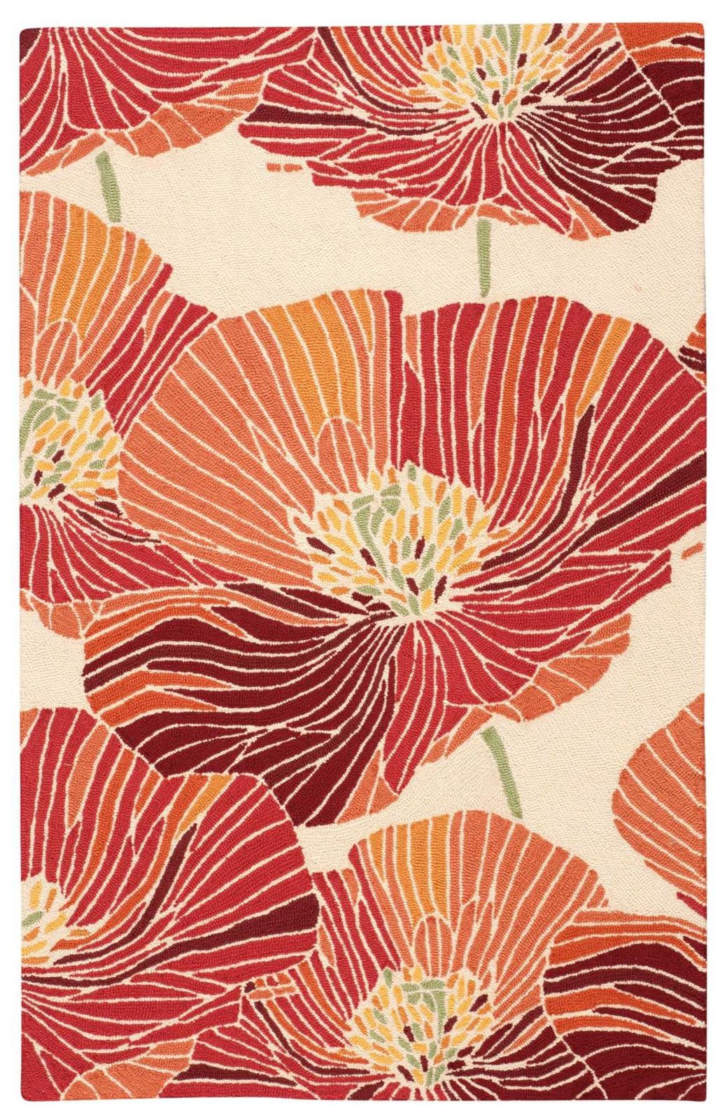Ivory and Sunset Floral Hand Hooked Polyester Rectangle Area Rug