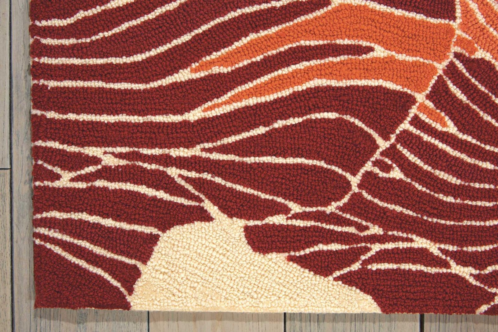 Ivory and Sunset Floral Hand Hooked Polyester Rectangle Area Rug