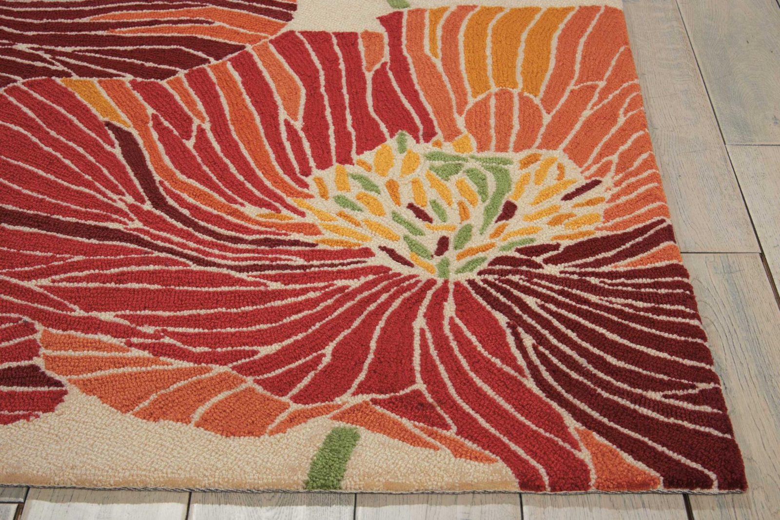 Ivory and Sunset Floral Hand Hooked Polyester Rectangle Area Rug