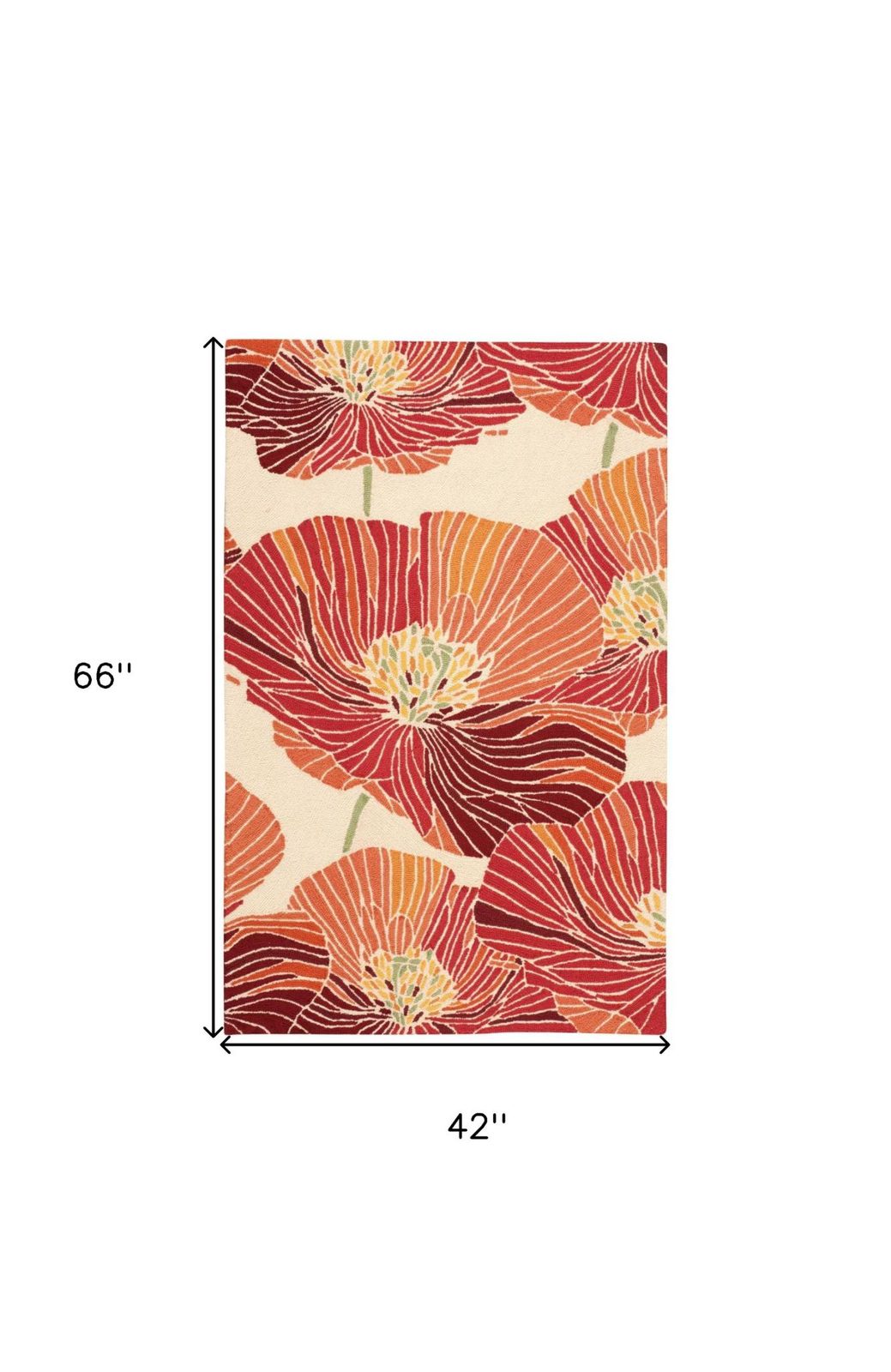 Ivory and Sunset Floral Hand Hooked Polyester Rectangle Area Rug
