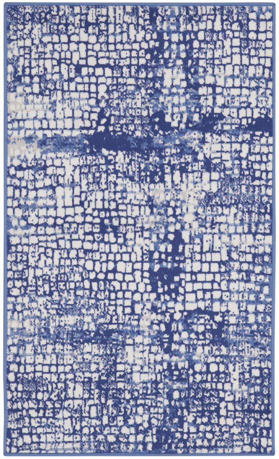 Ivory and Navy Blue Abstract Distressed Polypropylene Rectangle Area Rug