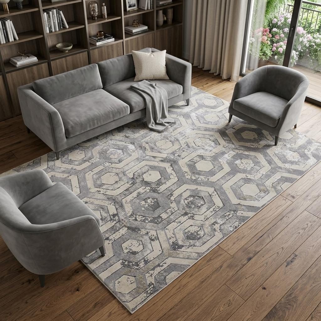 Gray Taupe and Silver Abstract Polypropylene Area Rug, 8′ × 10′