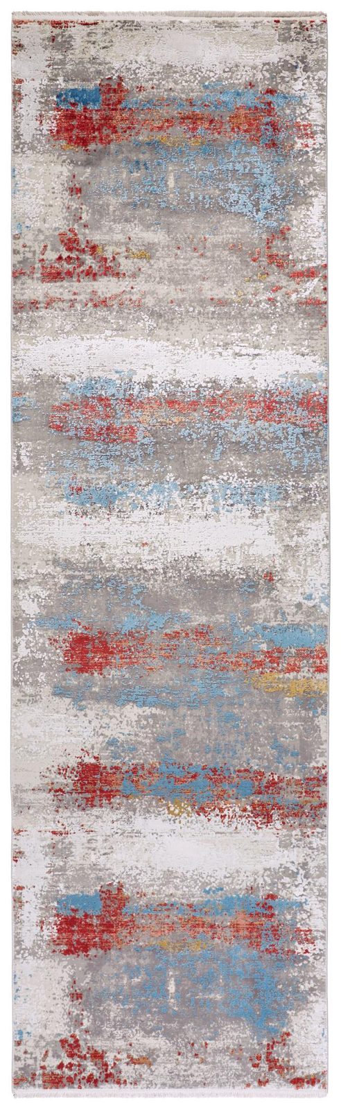 Gray Blue and Red Abstract Viscose Rectangle Area Rug