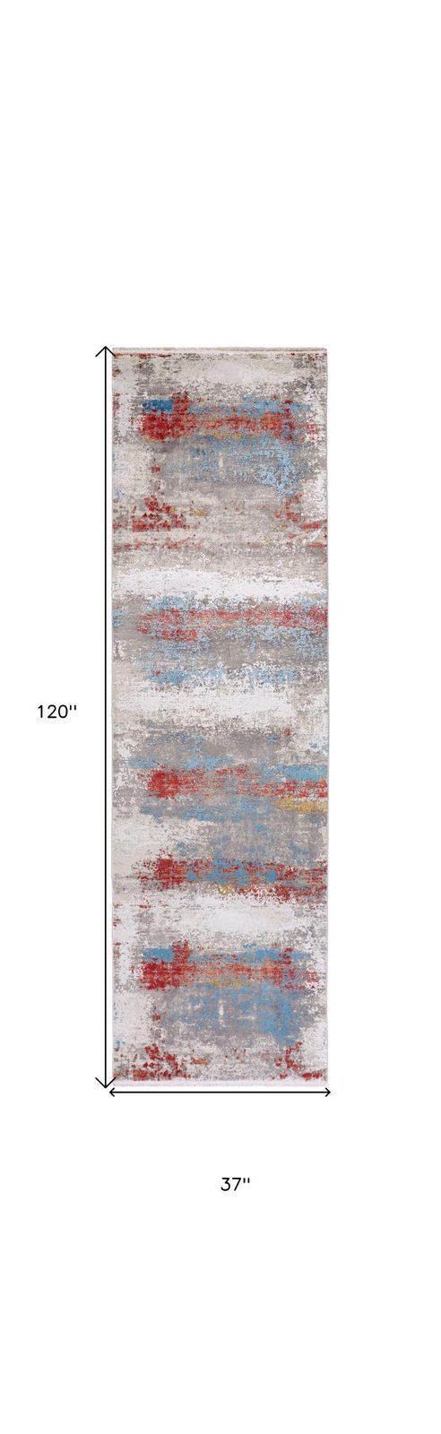 Gray Blue and Red Abstract Viscose Rectangle Area Rug