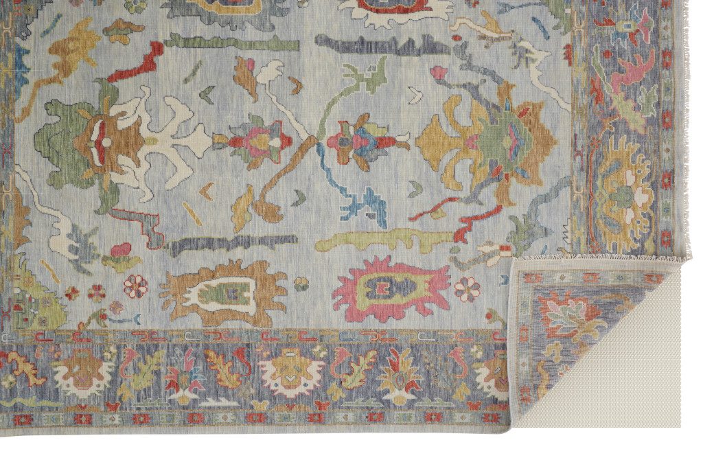 Gray Blue and Gold Wool Oriental Hand Knotted Area Rug