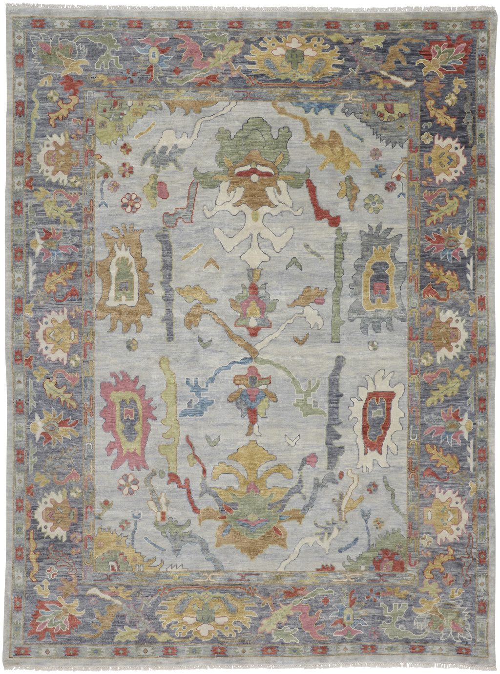Gray Blue and Gold Wool Oriental Hand Knotted Area Rug
