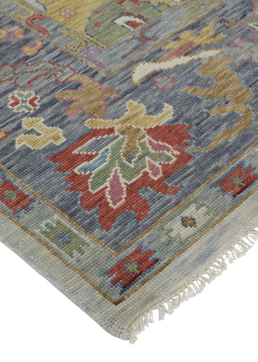 Gray Blue and Gold Wool Oriental Hand Knotted Area Rug