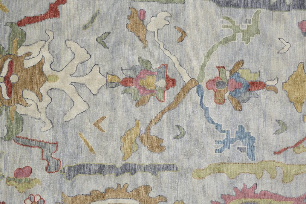 Gray Blue and Gold Wool Oriental Hand Knotted Area Rug