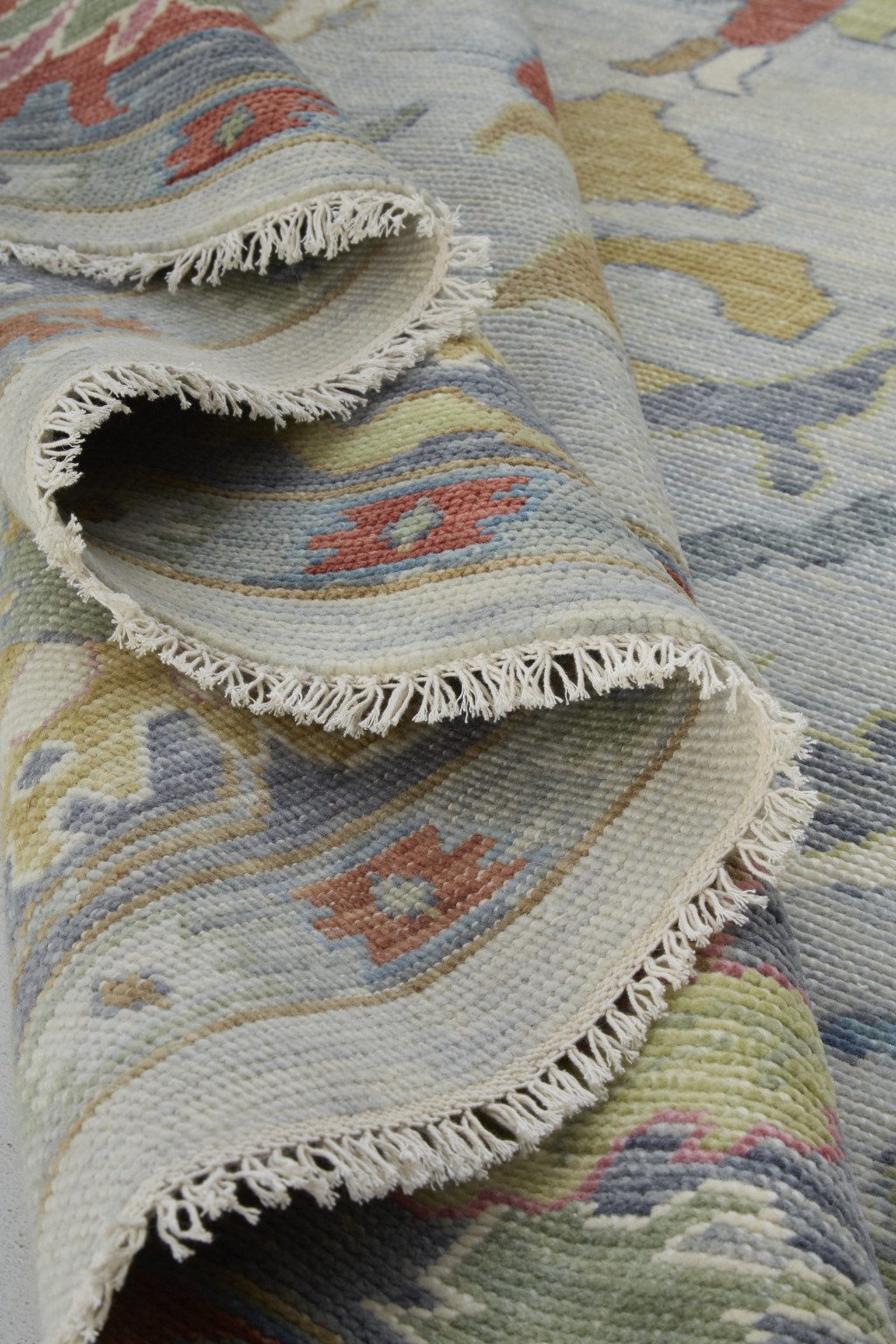 Gray Blue and Gold Wool Oriental Hand Knotted Area Rug