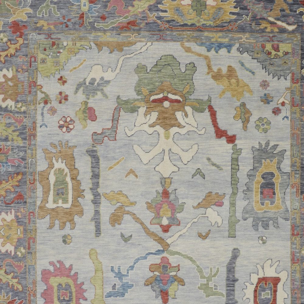 Gray Blue and Gold Wool Oriental Hand Knotted Area Rug