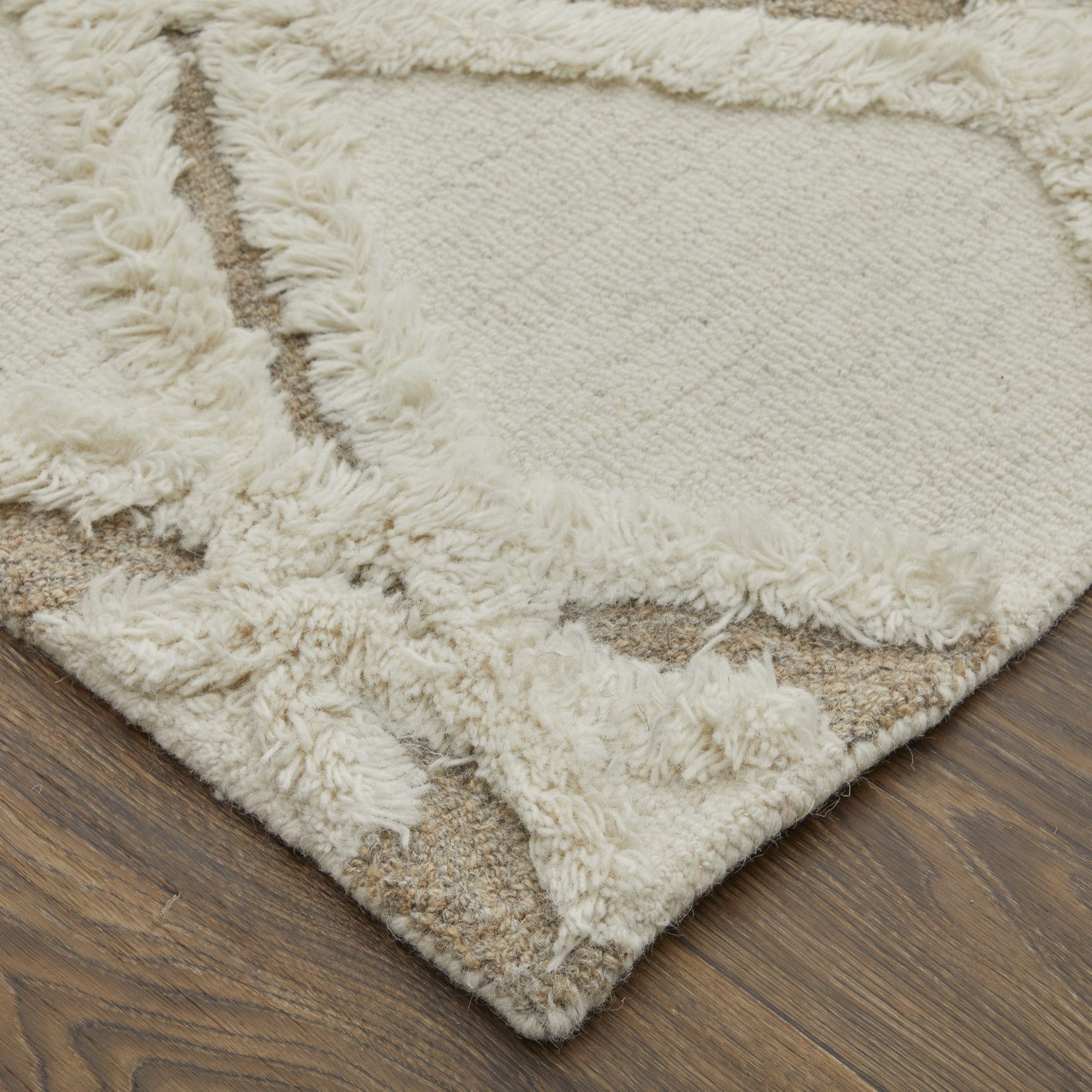 Ivory Taupe Brown Geometric Hand Tufted Wool Rectangle Area Rug
