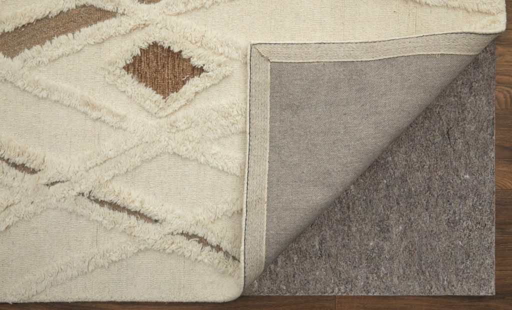 Ivory Taupe Brown Geometric Hand Tufted Wool Rectangle Area Rug