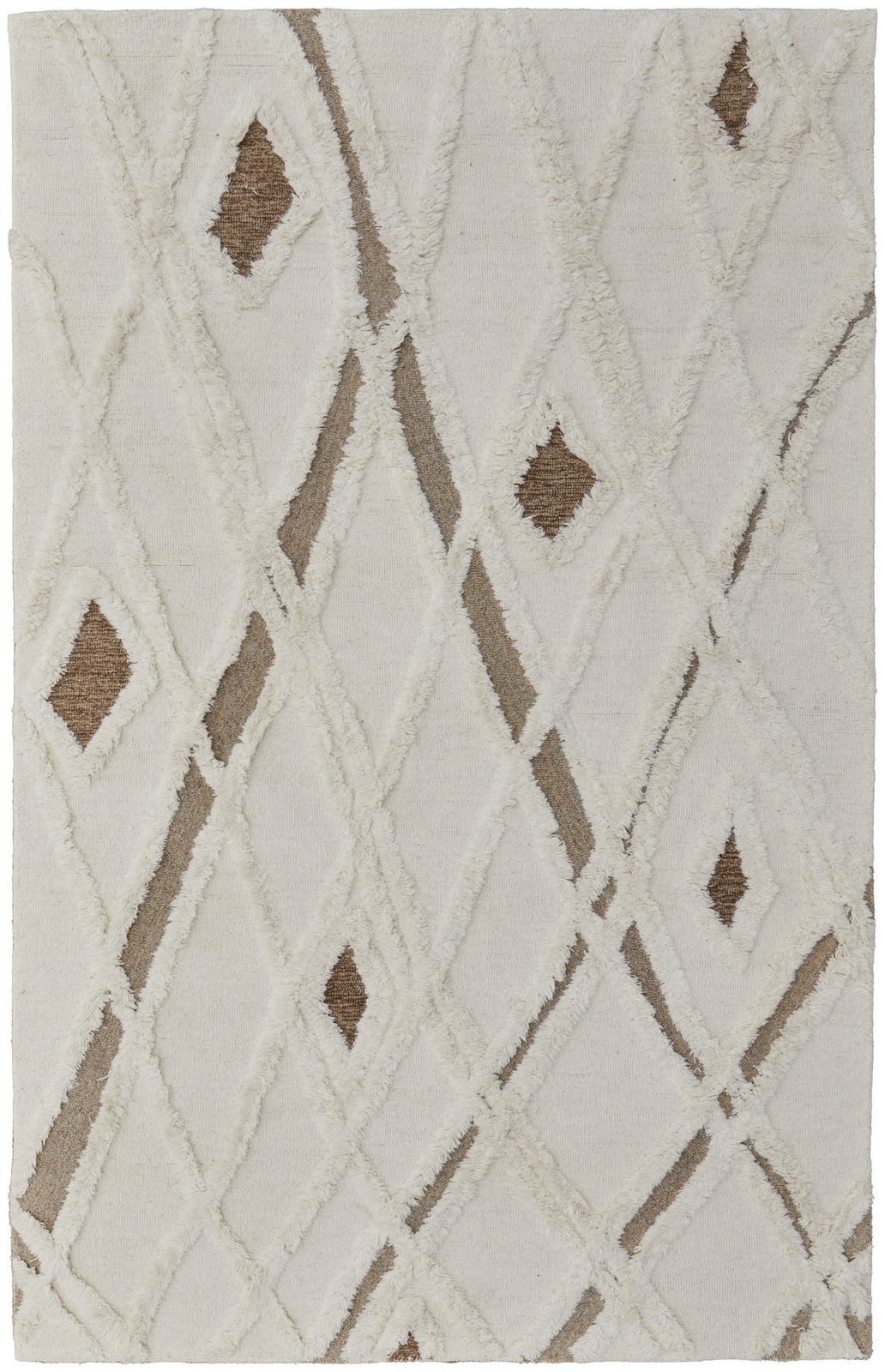 Ivory Taupe Brown Geometric Hand Tufted Wool Rectangle Area Rug