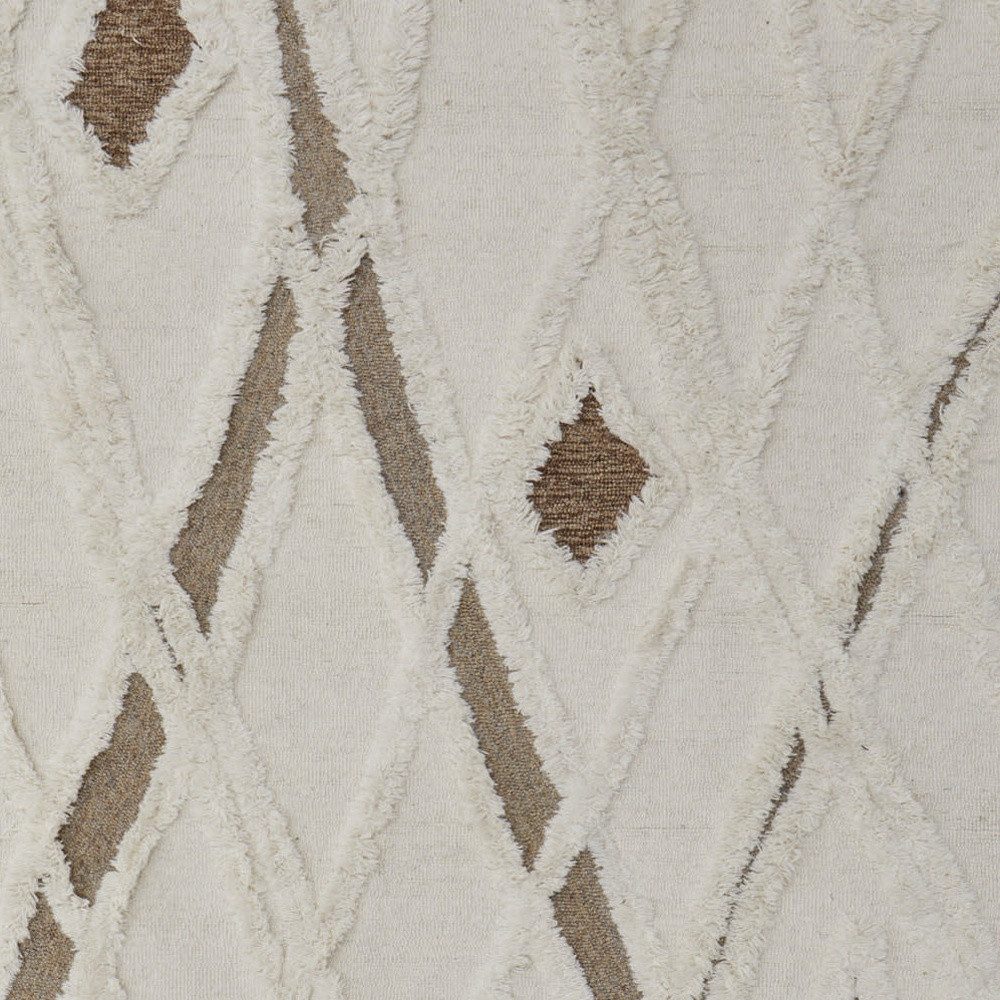 Ivory Taupe Brown Geometric Hand Tufted Wool Rectangle Area Rug