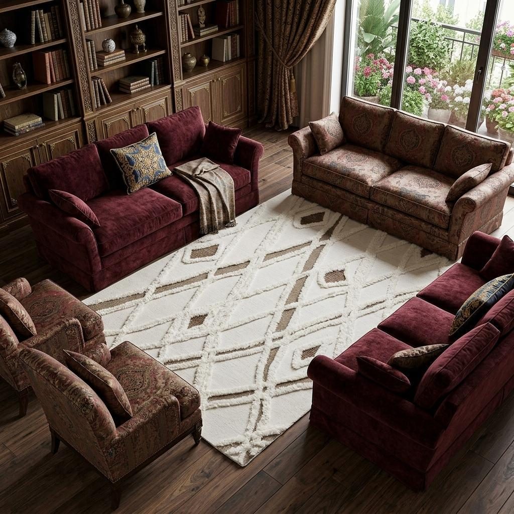Ivory Taupe Brown Geometric Hand Tufted Wool Rectangle Area Rug