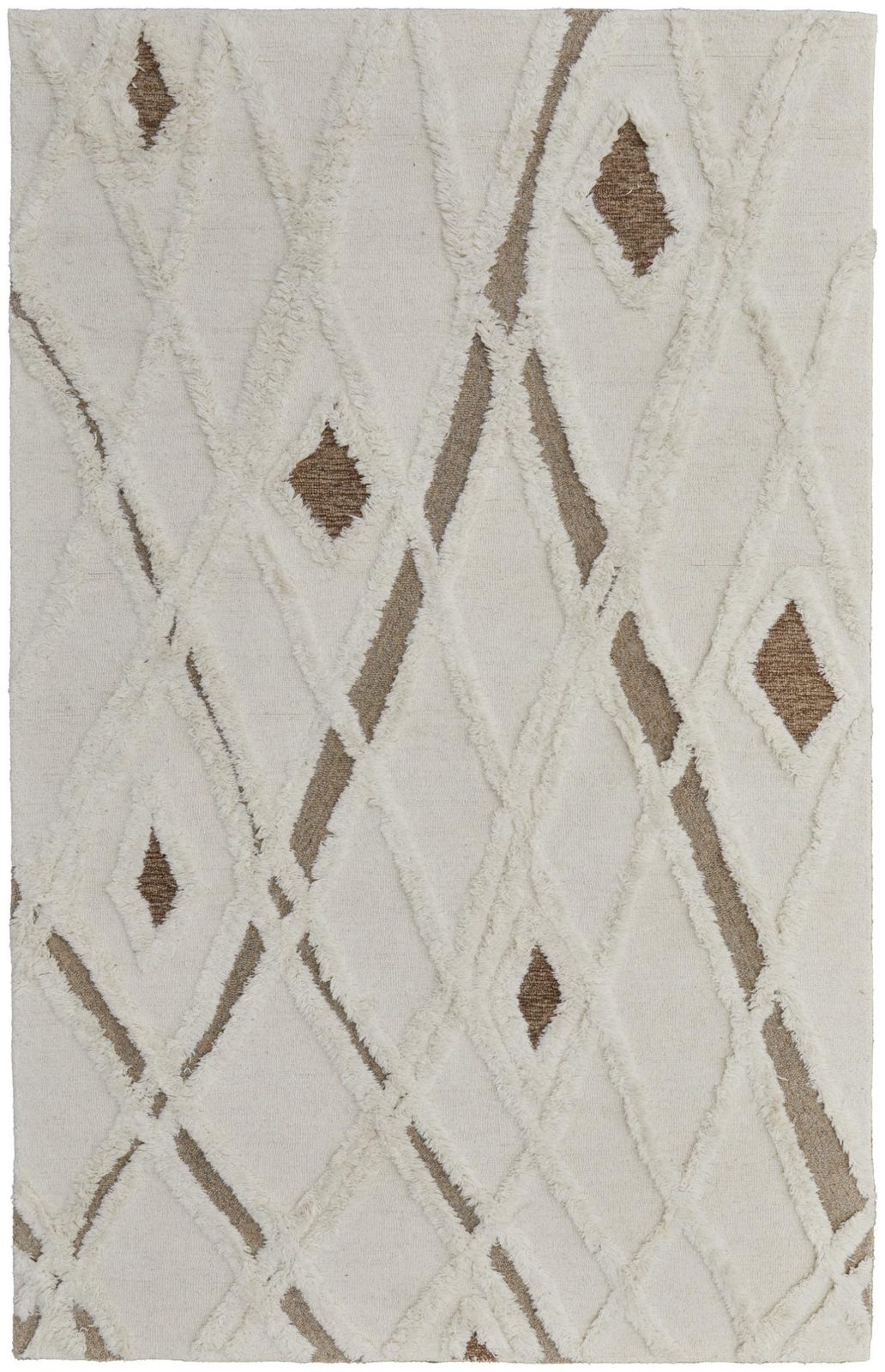 Ivory Taupe Brown Geometric Hand Tufted Wool Rectangle Area Rug, 12′ × 15′