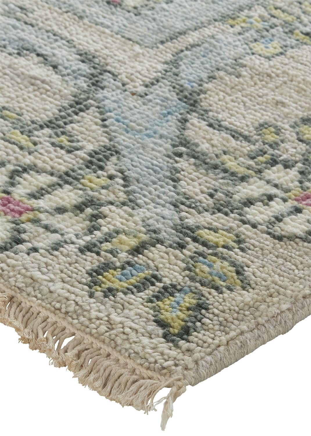 Ivory Gray and Pink Wool Floral Rectangle Area Rug