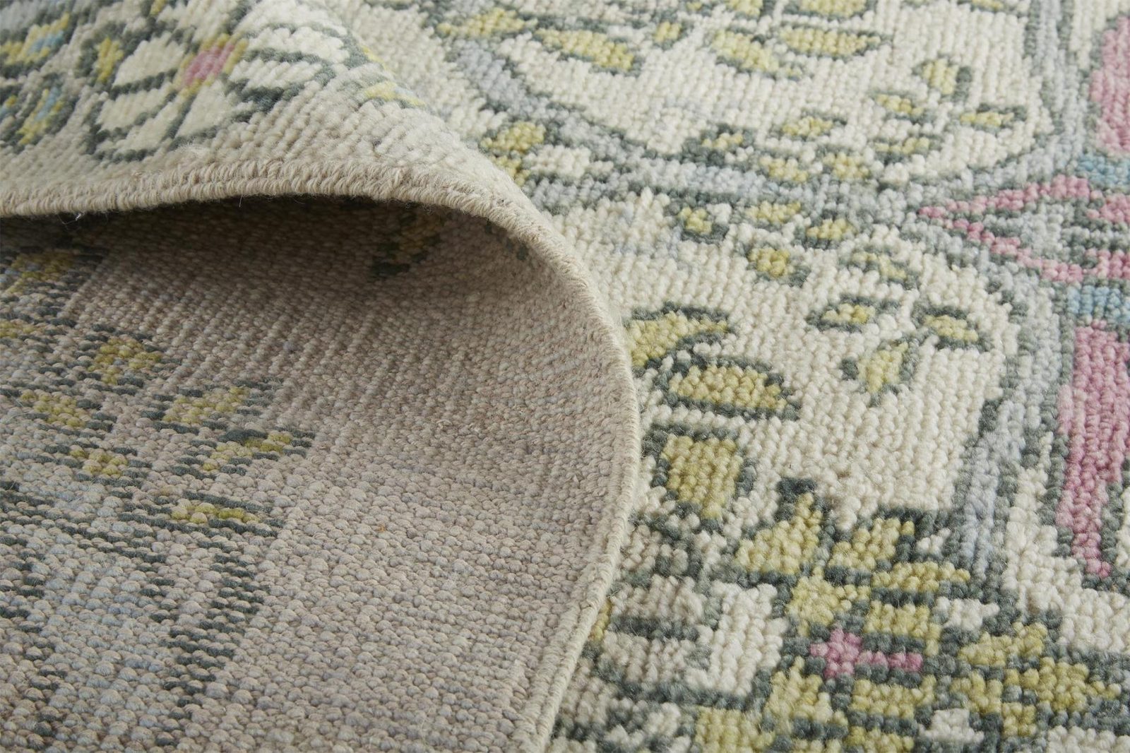 Ivory Gray and Pink Wool Floral Rectangle Area Rug