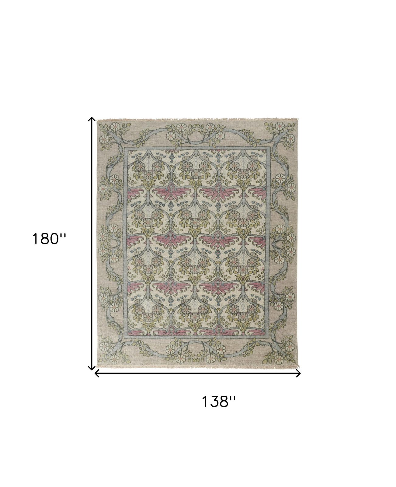 Ivory Gray and Pink Wool Floral Rectangle Area Rug