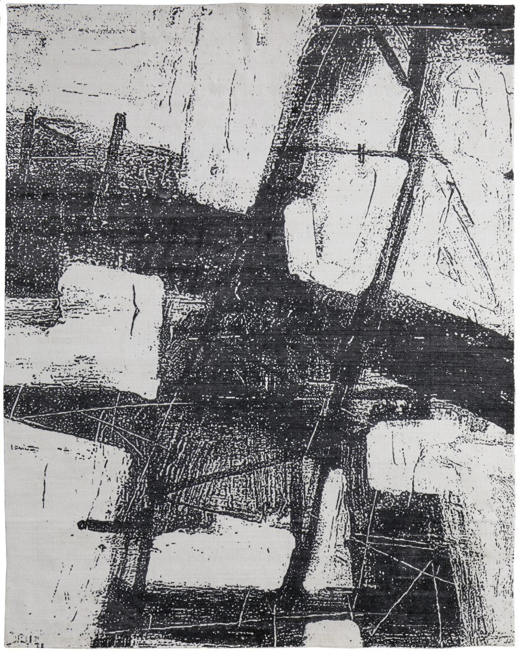 Black and Gray Abstract Hand Woven Wool Rectangle Area Rug