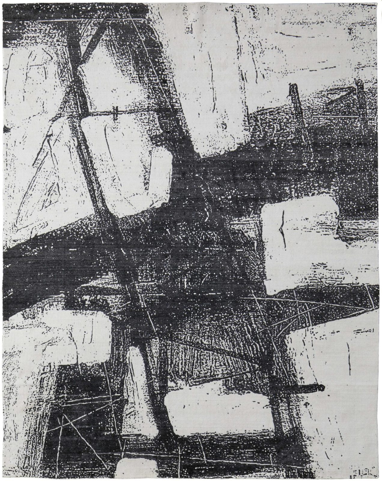 Black and Gray Abstract Hand Woven Wool Rectangle Area Rug
