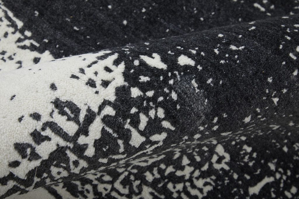 Black and Gray Abstract Hand Woven Wool Rectangle Area Rug