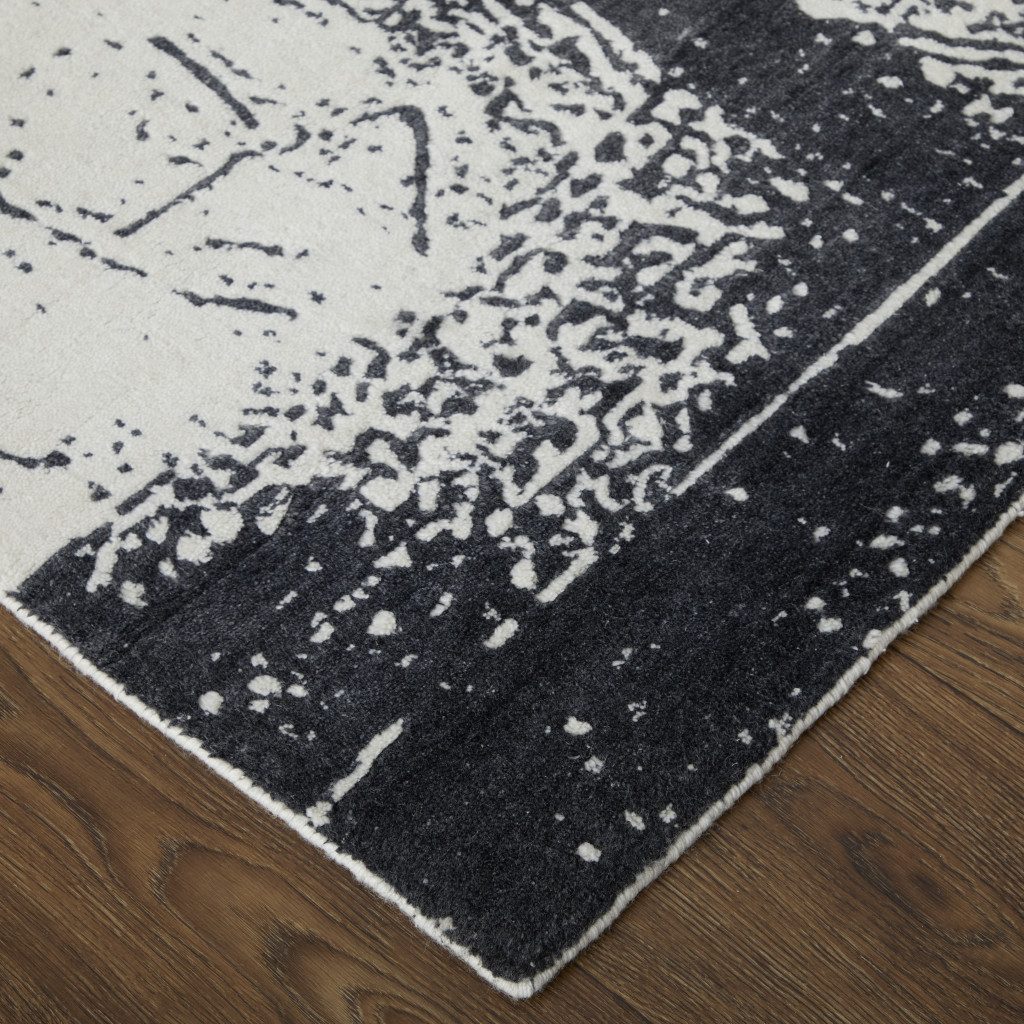 Black and Gray Abstract Hand Woven Wool Rectangle Area Rug