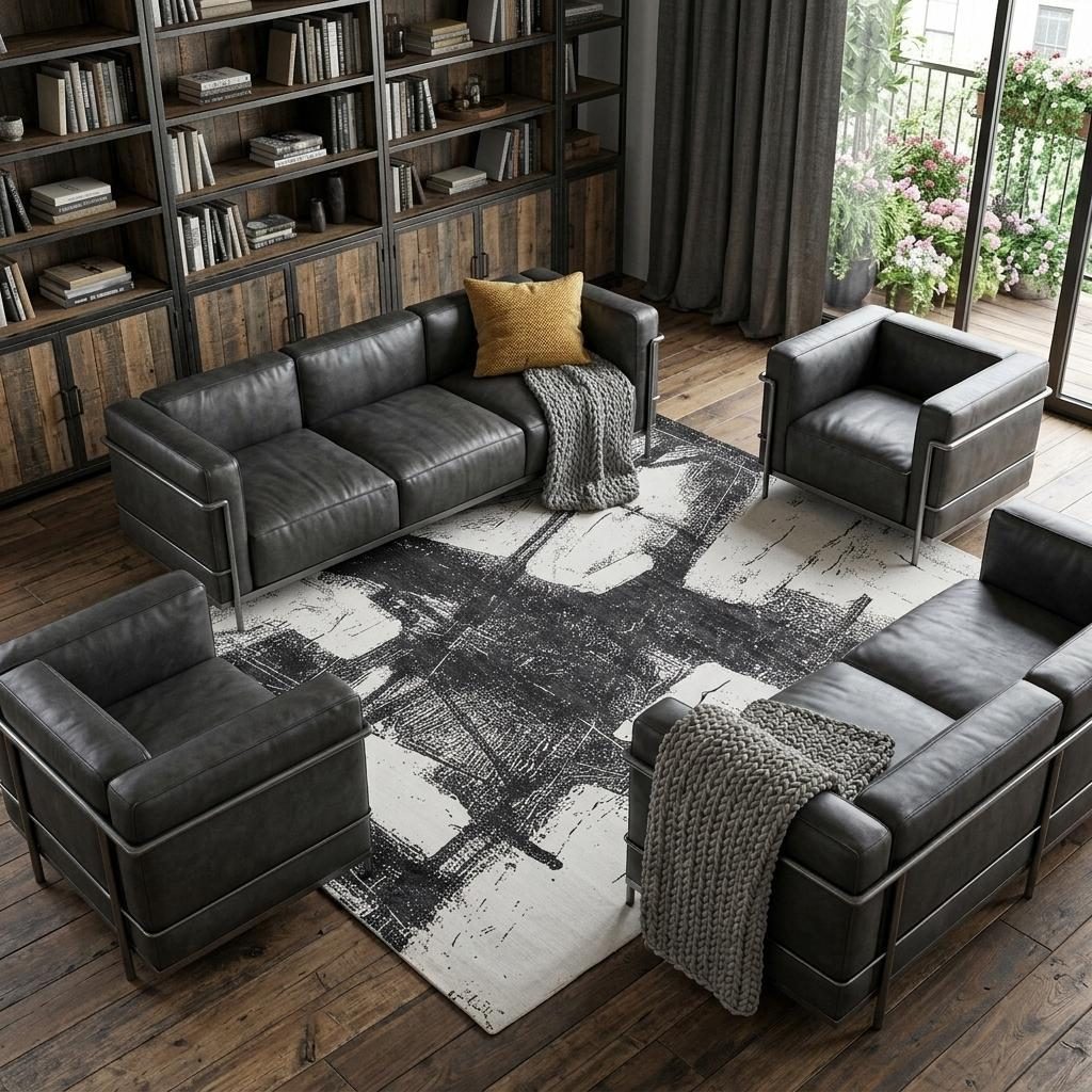 Black and Gray Abstract Hand Woven Wool Rectangle Area Rug