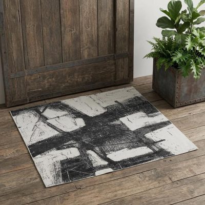 Black and Gray Abstract Hand Woven Wool Rectangle Area Rug