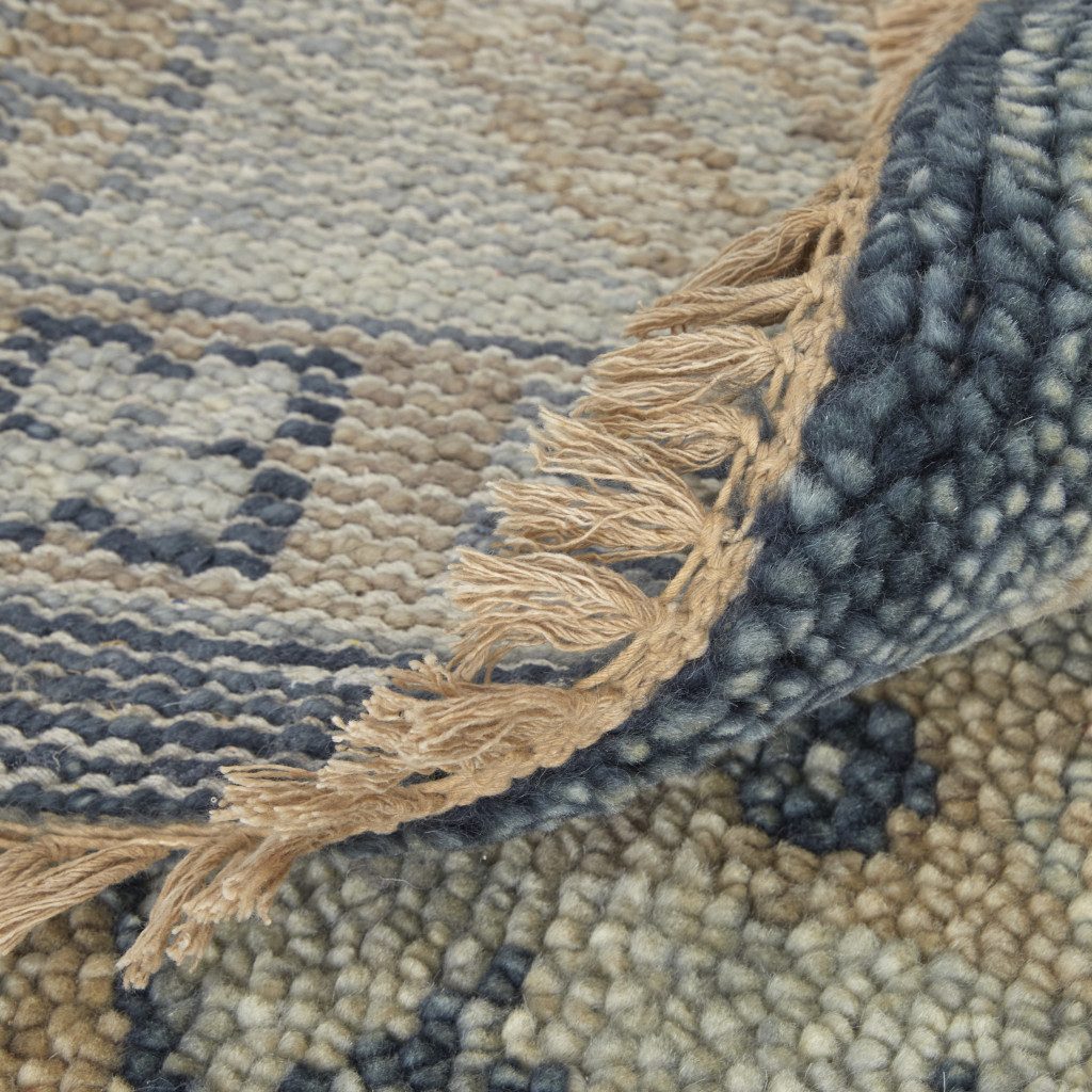 Blue and Ivory Geometric Wool Hand Knotted Area Rug
