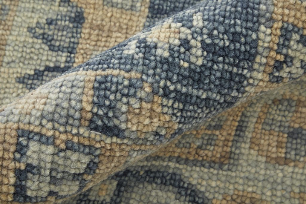 Blue and Ivory Geometric Wool Hand Knotted Area Rug