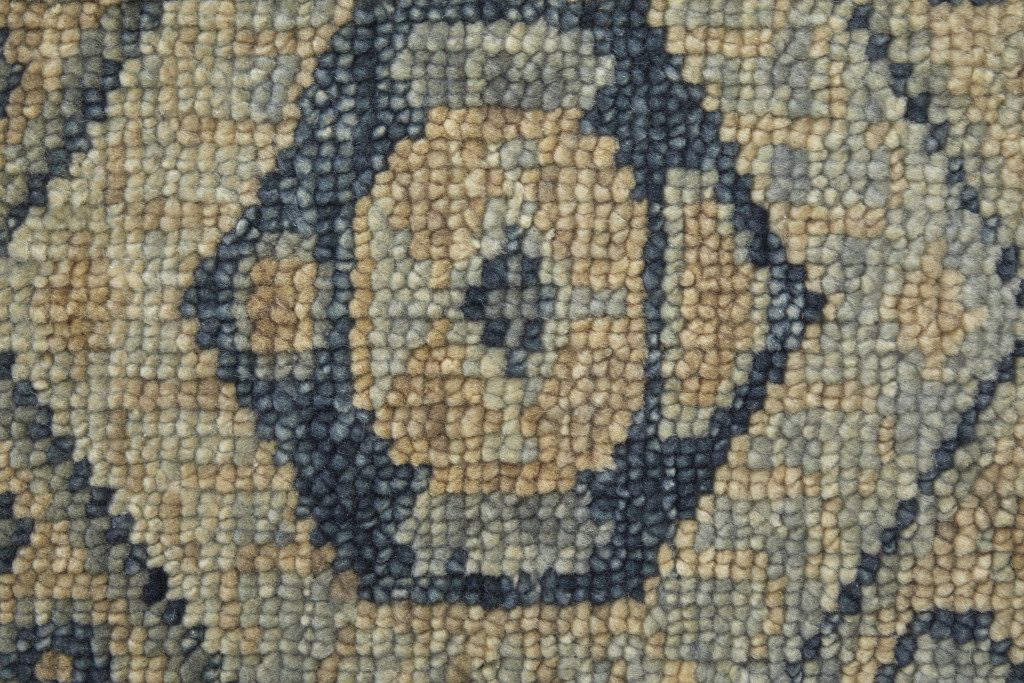 Blue and Ivory Geometric Wool Hand Knotted Area Rug