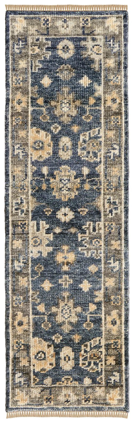 Blue and Gray Wool Floral Hand Knotted Area Rug