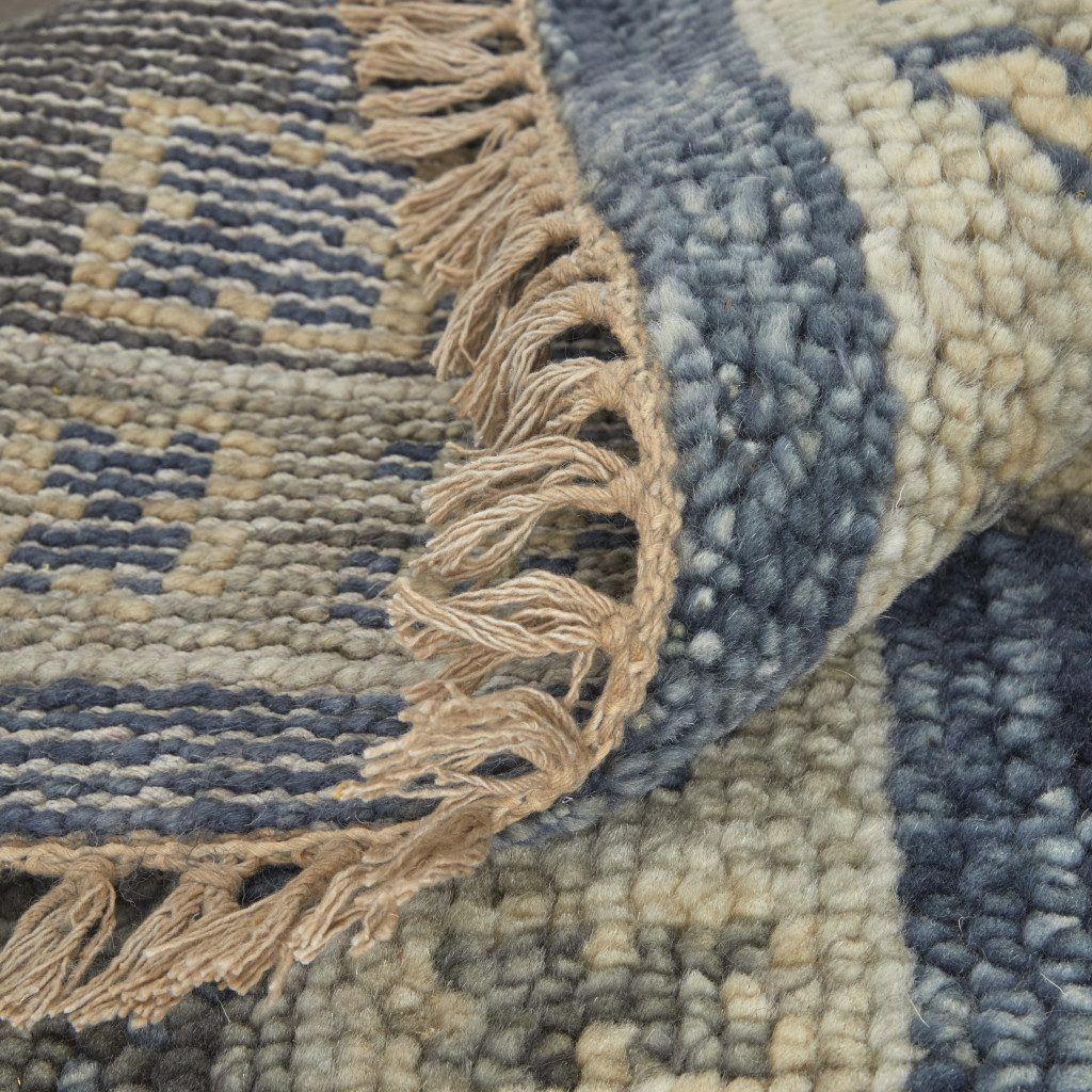Blue and Gray Wool Floral Hand Knotted Area Rug