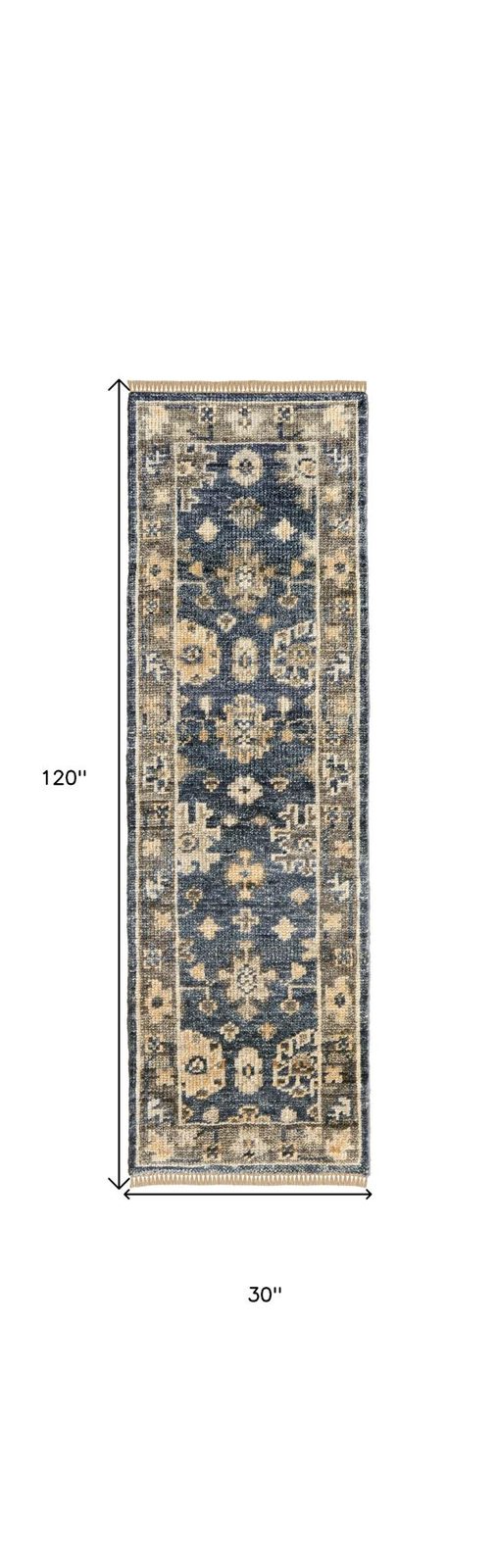 Blue and Gray Wool Floral Hand Knotted Area Rug