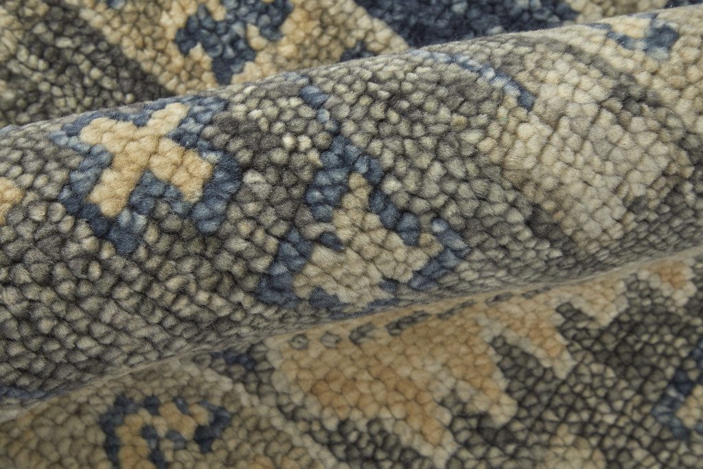 Blue and Gray Wool Floral Hand Knotted Area Rug