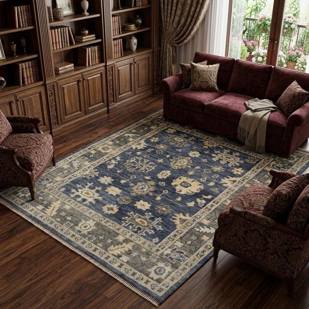 Blue and Gray Wool Floral Hand Knotted Area Rug, 12′ × 15′