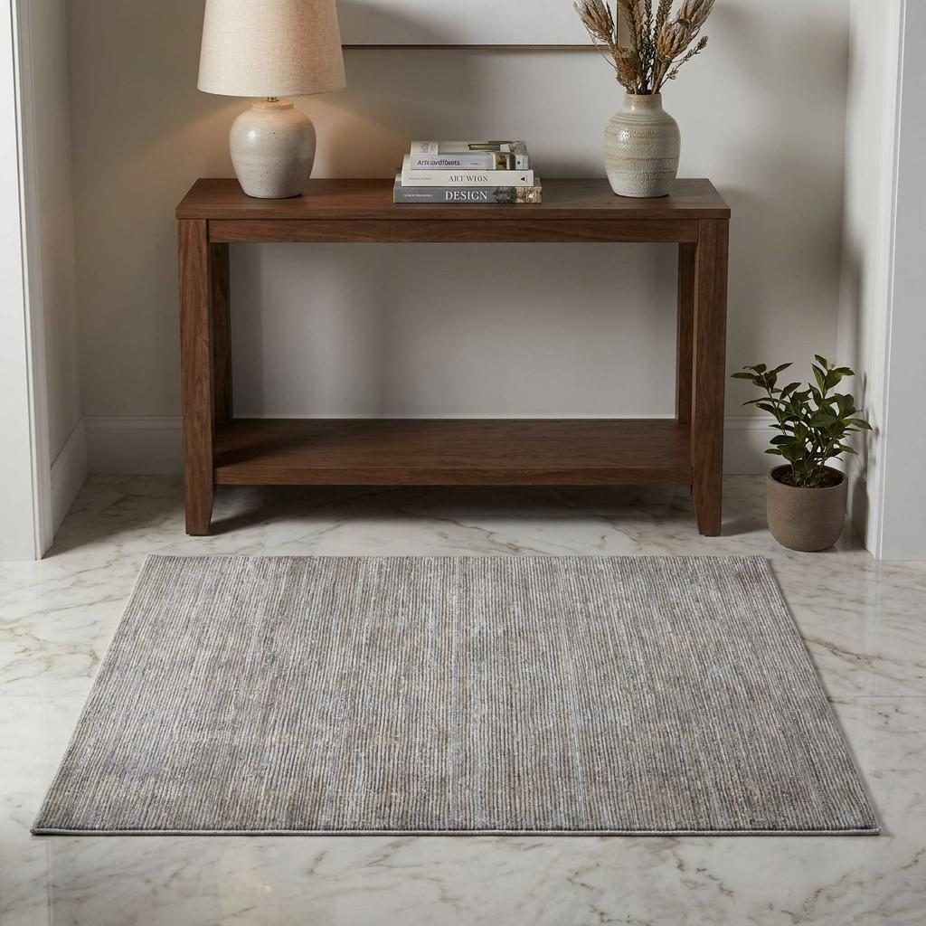 Taupe Silver and Tan Abstract Power Loom Area Rug, 3′ × 5′
