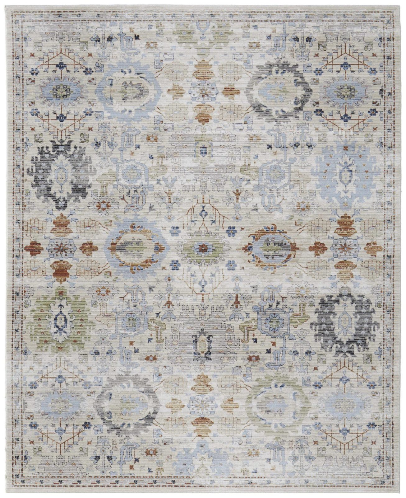 Ivory Red and Blue Floral Cotton Power Loom Area Rug
