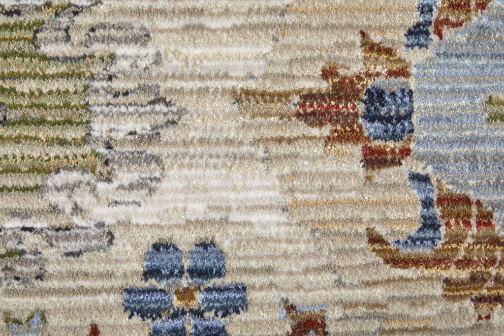 Ivory Red and Blue Floral Cotton Power Loom Area Rug